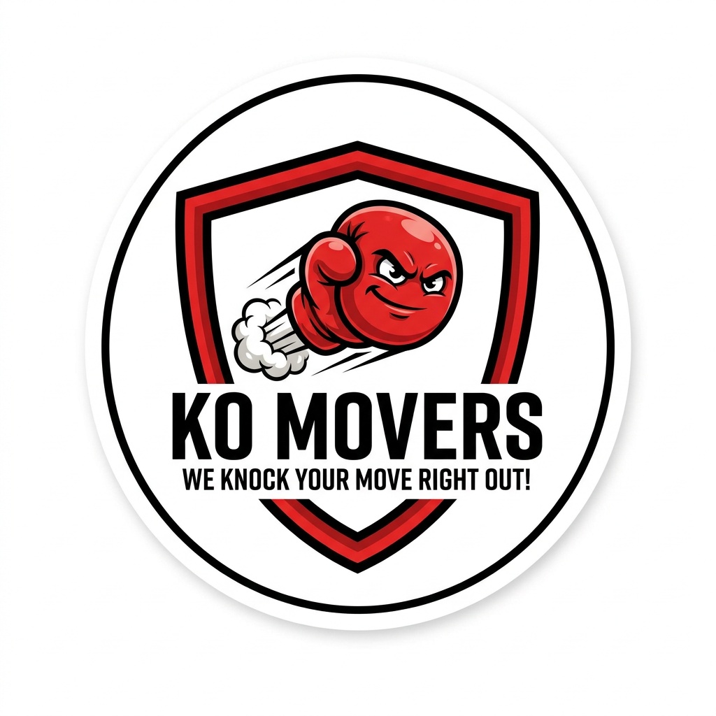 KO Movers logo - red boxing glove with shield